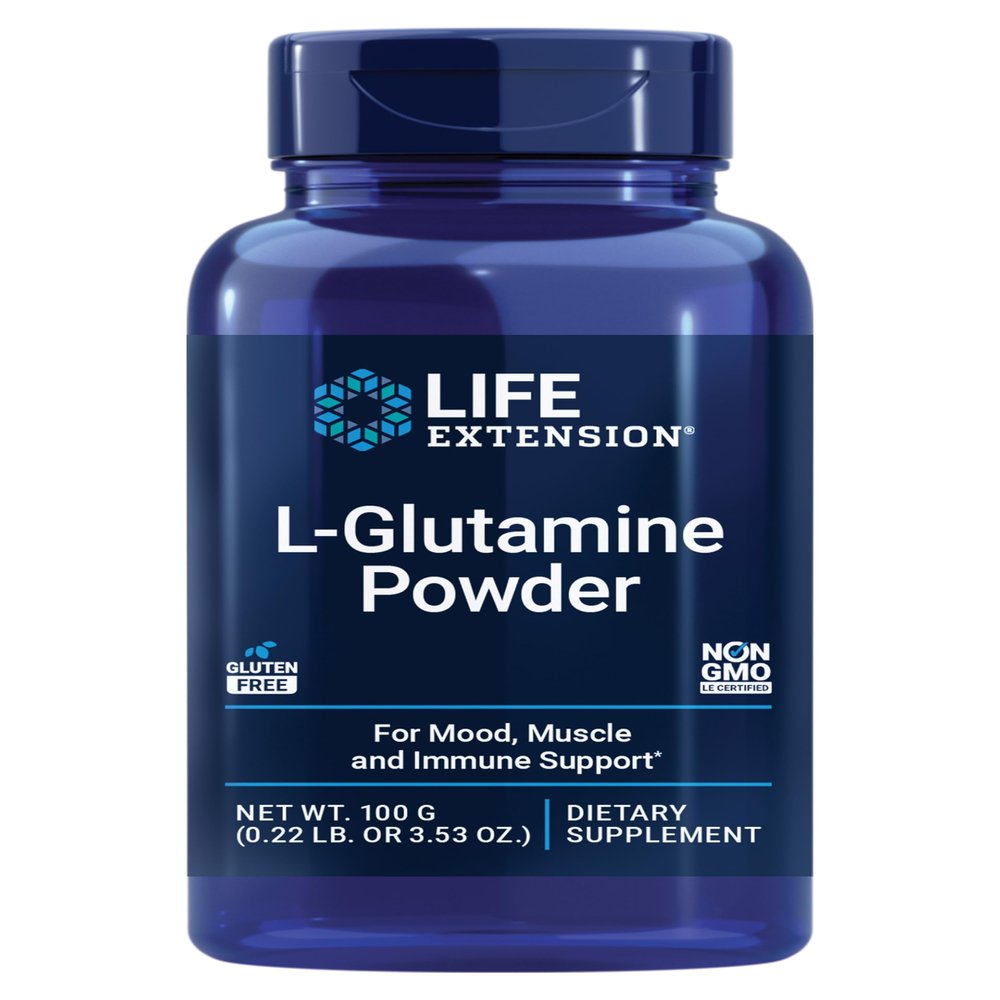 Life Extension L-Glutamine Powder, Amino Acid, Supports Muscle Health and Immune Health, Gluten-Free, Non-GMO, Vegetarian, 100 Grams