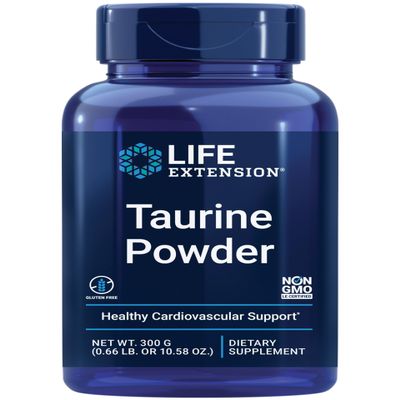Life Extension Taurine Powder  Healthy Cardiovascular Support, Promotes Brain Health, Healthy Aging, and Muscle and Exercise Recovery  Gluten-Free, Non-GMO, Vegetarian  300 Grams