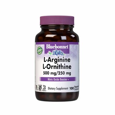 Bluebonnet Nutrition L-Arginine 500mg/L-Orinithine 250mg, Supports Protein Metabolism*, Soy-Free, Gluten-Free, Non-GMO, Kosher Certified, Vegan, 100 Vegetable Capsules