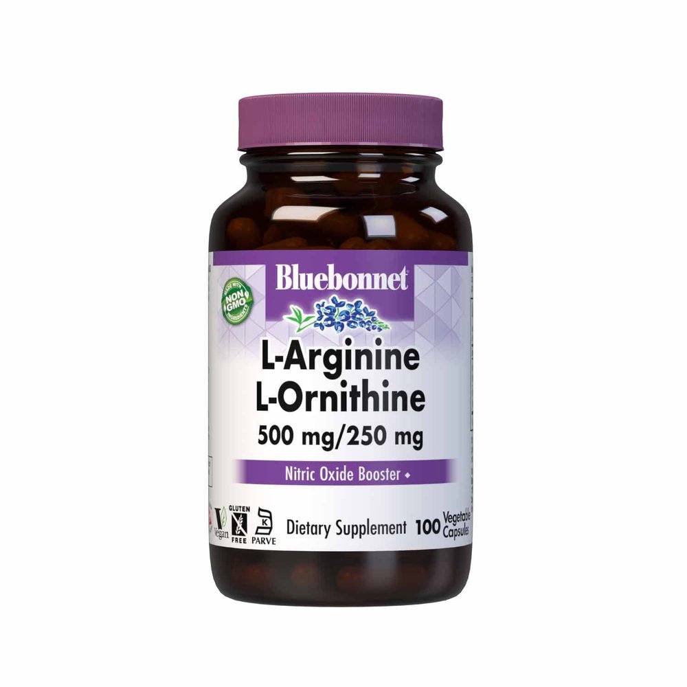 Bluebonnet Nutrition L-Arginine 500mg/L-Orinithine 250mg, Supports Protein Metabolism*, Soy-Free, Gluten-Free, Non-GMO, Kosher Certified, Vegan, 100 Vegetable Capsules
