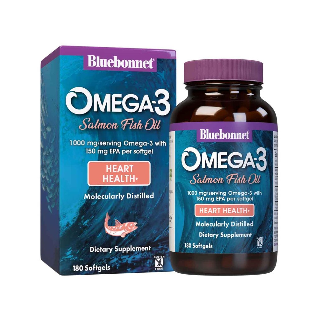 BlueBonnet Natural Omega-3 Salmon Oil Softgels, 180 Count, White