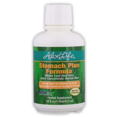 Aloe Life - Stomach Plus Formula, Fast-Acting Tonic for Children, Adults, & Seniors, Supports Healthy Digestion & Helps to Soothe Gas, Bloating, & Nausea, Aloe Vera Concentrate, Gluten-Free (16 oz)