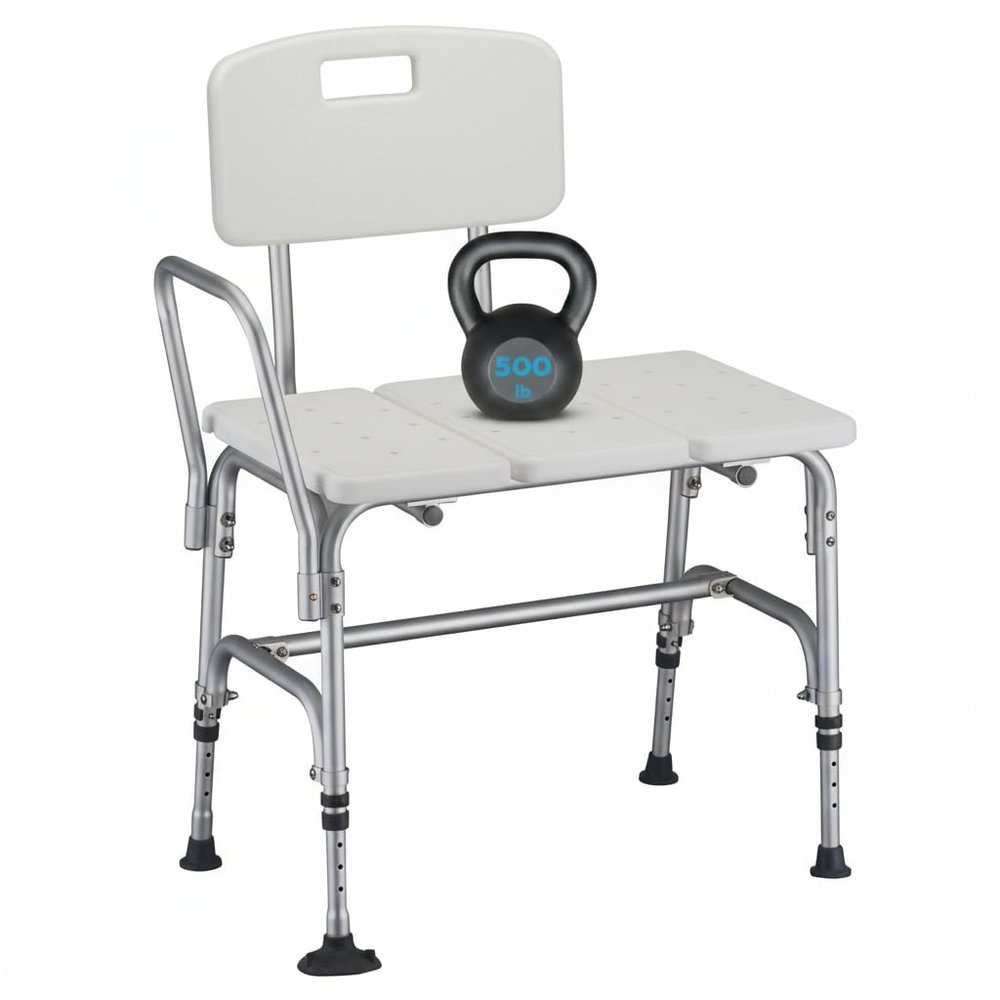NOVA Medical Products Heavy Duty Tub Transfer Bench for Bath or Shower with 500 lb. Weight Capacity, Backrest is Removable and Reversible, White
