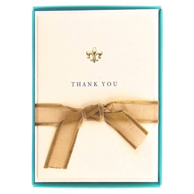 Graphique Fleur de Lis La Petite Presse Boxed Thank You Notes - 10 Embossed and Embellished Gold Foil Fleur de Lis Thank You Cards with Matching Envelopes, 3.25" x 4.75"