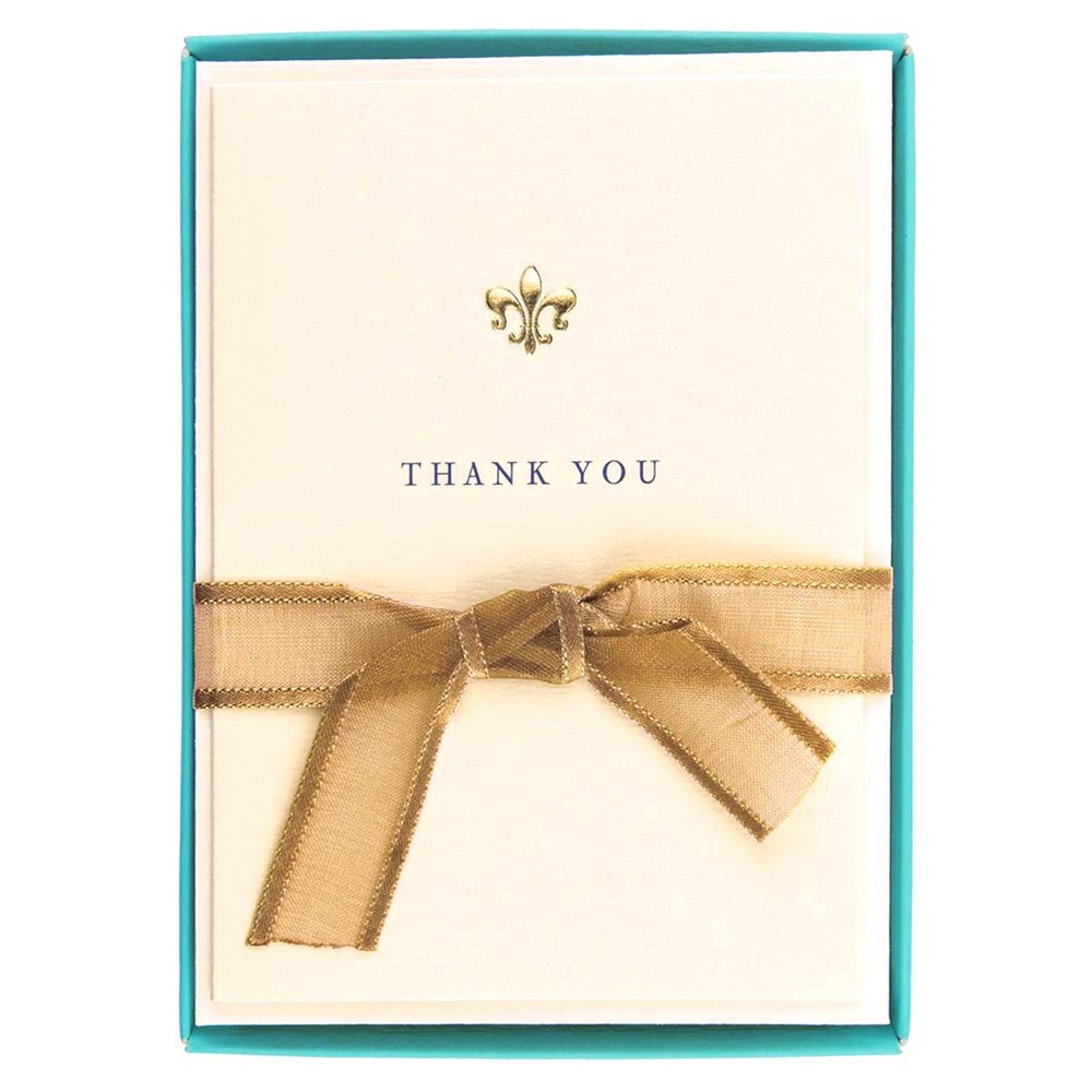 Graphique Fleur de Lis La Petite Presse Boxed Thank You Notes - 10 Embossed and Embellished Gold Foil Fleur de Lis Thank You Cards with Matching Envelopes, 3.25" x 4.75"