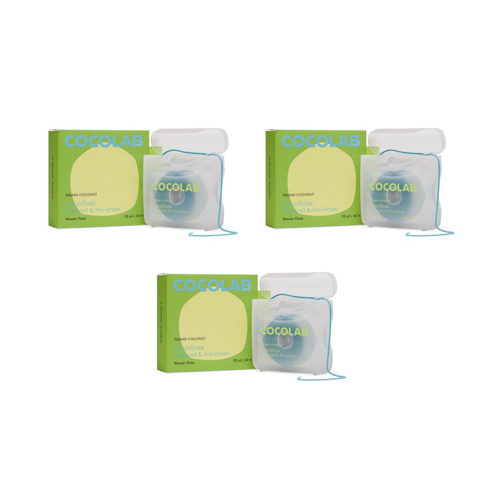 Cocofloss Woven Dental Floss, Dentist-Designed Oral Care, Coconut Scent, Waxed, Expanding, Kid-Friendly String Floss with Coconut Oil, 3 Spools (33 yd Each)