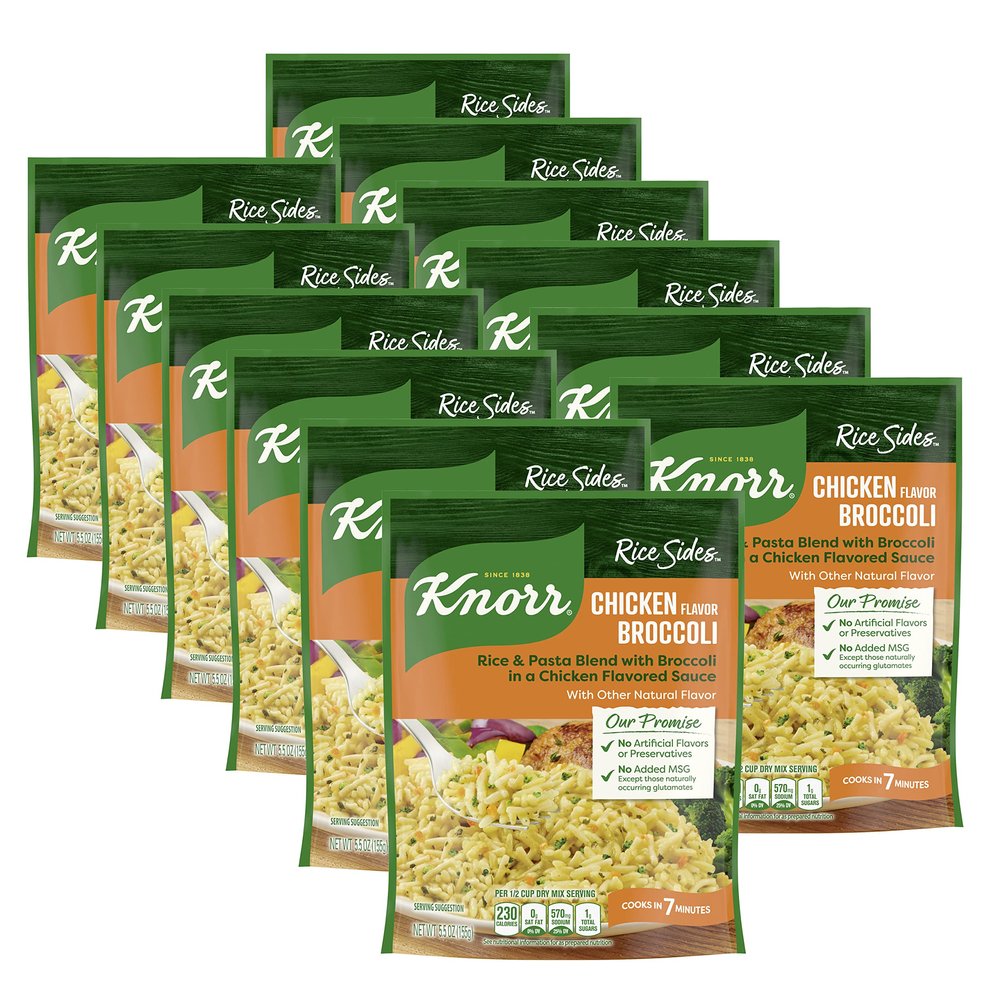 Knorr Rice Sides For a Tasty Rice Side Dish Chicken Broccoli with Long Grain Rice and Vermicelli Pasta No Artificial Flavors, No Preservatives, No Added MSG, 5.5 Oz, Pack of 12