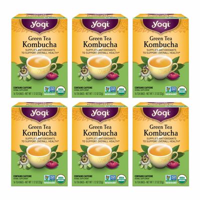 Yogi Tea - Green Tea Kombucha (6 Pack) - Supplies Antioxidants to Support Overall Health - Contains Caffeine - 96 Organic Green Tea Bags