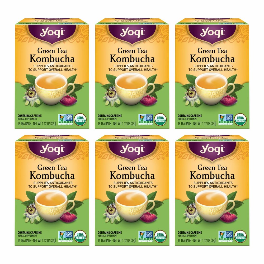 Yogi Tea - Green Tea Kombucha (6 Pack) - Supplies Antioxidants to Support Overall Health - Contains Caffeine - 96 Organic Green Tea Bags