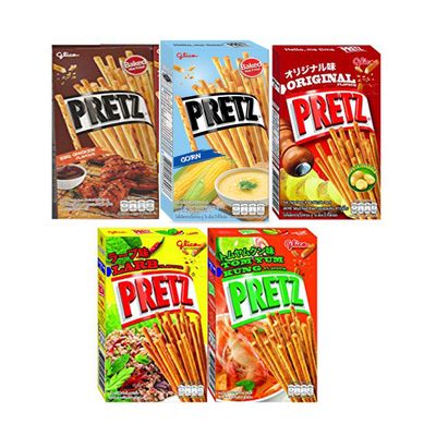 5 Flavour Glico Pretz, Larb, Tomyumkung, Fried, Corn, Pizza (Pack of 5 Box)