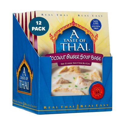 A Taste of Thai Coconut Ginger Soup Base  Authentic & Natural Ready-to-Use Thai Soup Mix  NonGMO & GlutenFree Creamy, Aromatic Flavor for Tom Kha Gai, Curries, Soups & Stews  2.1 oz (Pack of 12)