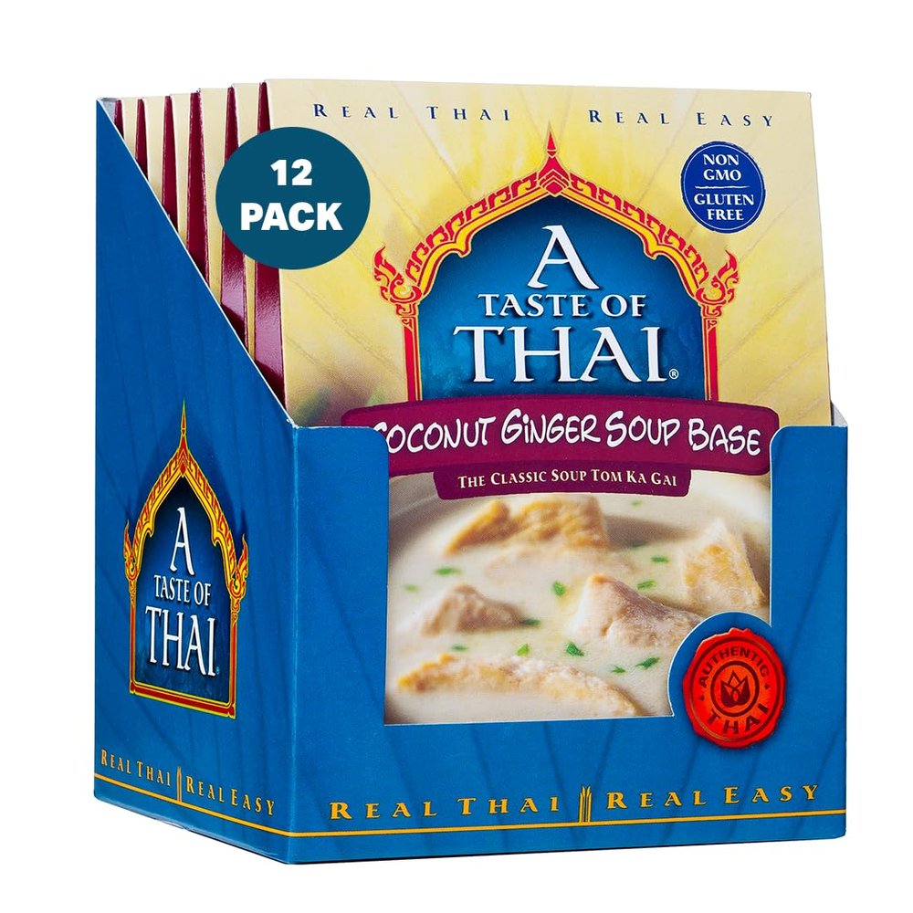 A Taste of Thai Coconut Ginger Soup Base  Authentic & Natural Ready-to-Use Thai Soup Mix  NonGMO & GlutenFree Creamy, Aromatic Flavor for Tom Kha Gai, Curries, Soups & Stews  2.1 oz (Pack of 12)