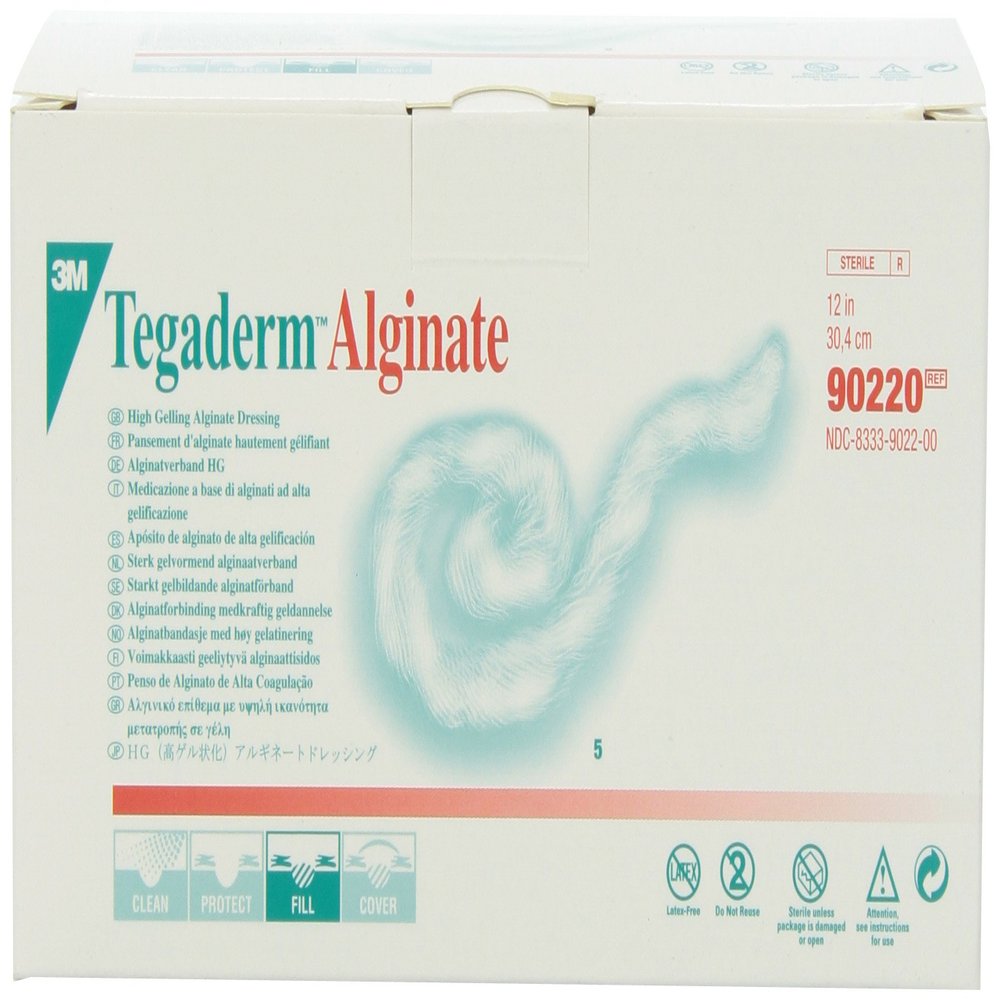 3M Tegaderm High Gelling Alginate Dressing, 90220, 1 in x 2 in, Rope Style Dressing, 5/Carton, 4 Cartons/Case