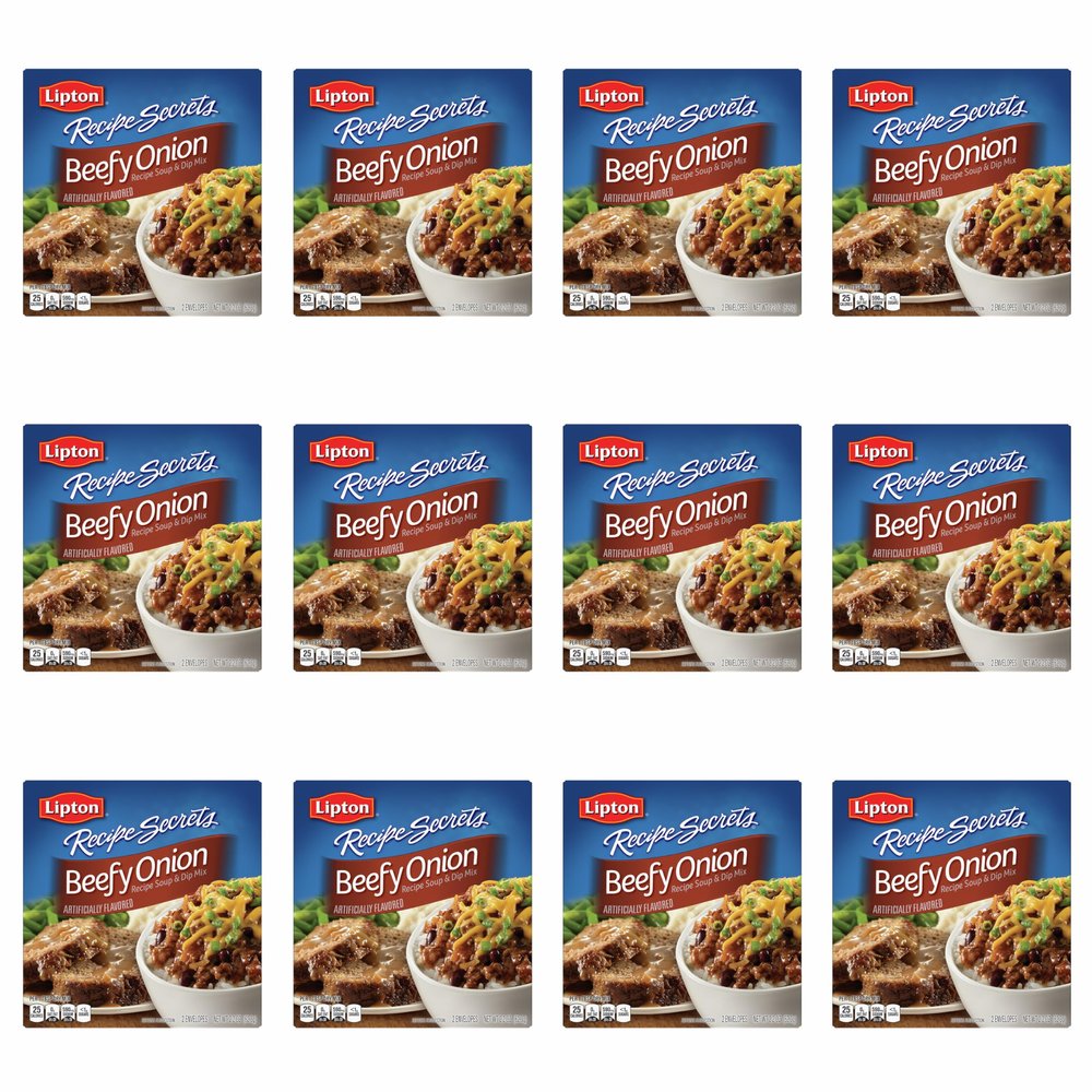SOUP SECRETS Lipton Recipe Soup and Dip Mix For a Delicious Meal Beefy Onion Great With Your Favorite Recipes, Dip or Soup Mix 2.2 oz, Pack of 12
