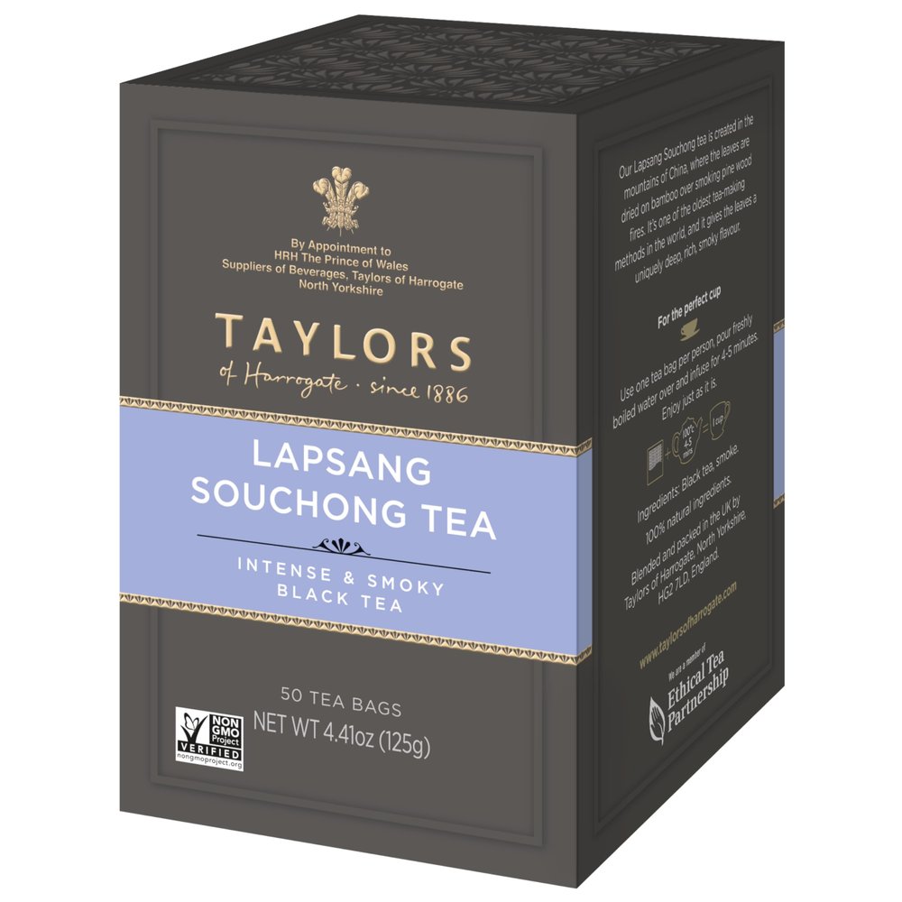 Taylors of Harrogate Lapsang Souchong, Black Tea, Pillow Tea Bags, 50 Count (Pack of 6), Smoky, Rich and Strong, Caffeinated, Enjoy Hot or Iced, 300 Teabags Total