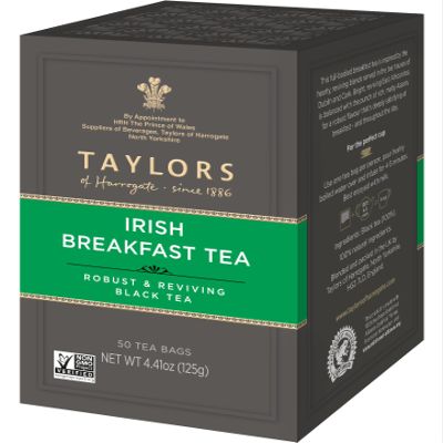 Taylors of Harrogate Irish Breakfast, Black Tea, Pillow Bags, 50 Count (Pack of 6), Rich, Bright & Malty, Caffeinated, Enjoy Hot or Iced, 300 Teabags Total