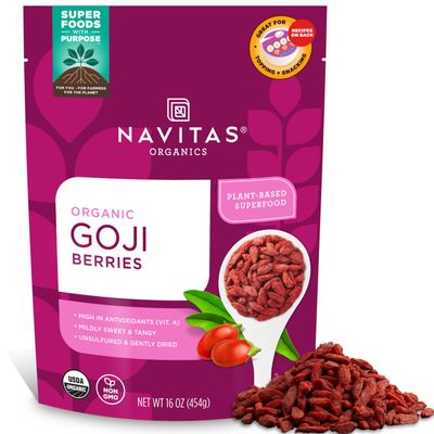 Navitas Organics Goji Berries  For Smoothies, Trail Mix, Baked Goods, Oatmeal & More  Vitamin A, Antioxidants, Fiber  Wolfberry - USDA Organic, Non GMO, Gluten Free, Vegan (16oz. Bag, 15 Servings)