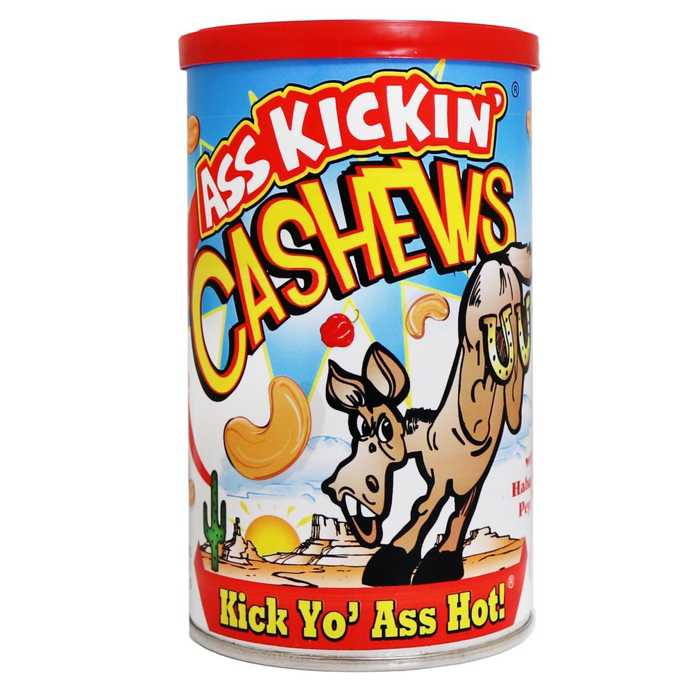 ASSKICKIN' Roasted Hot & Spicy Cashews - Habanero Flavored Spicy Nuts 6oz. Resealable Can - Perfect Spicy Snacks for Adults