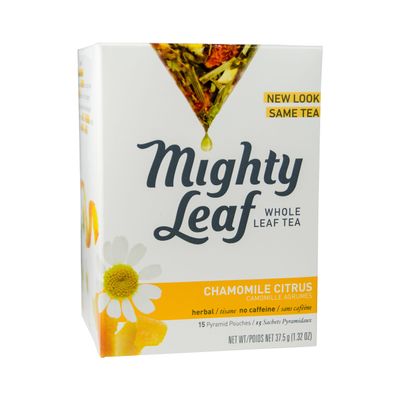 Mighty Leaf Whole Leaf Tea, Chamomile Citrus, 15 Tea Bags Individual Pyramid-Style Tea Sachets of Uncaffeinated Herbal Tisane with Chamomile and Orange Peel, Delicious Hot or Iced