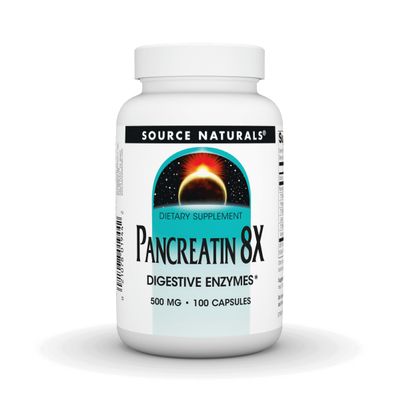 Source Naturals Pancreatin 8X, 500 mg Digestive Enzymes - 100 Capsules