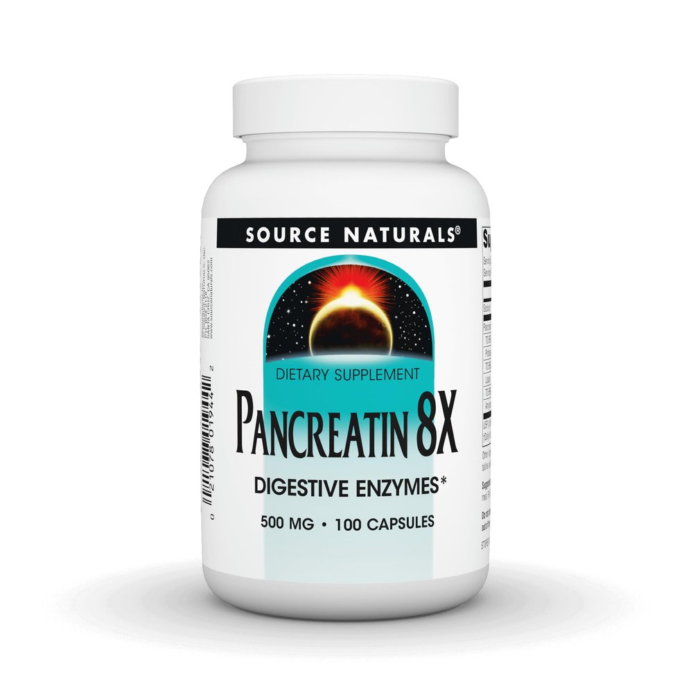 Source Naturals Pancreatin 8X, 500 mg Digestive Enzymes - 100 Capsules