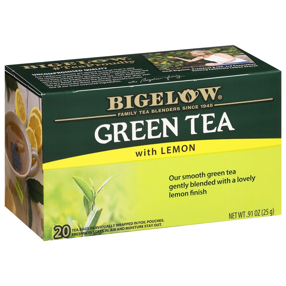 Bigelow Tea Green with Lemon Tea Bags, Caffeinated, 20 Count, Pack of 6