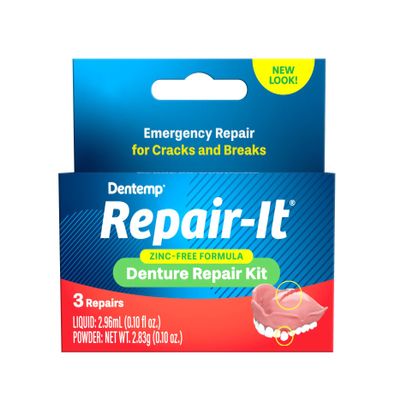 Dentemp Repair Kit - Repair-It Advanced Formula Denture Repair Kit - Repairs Broken Dentures, Mends Cracks and Replace Loose Teeth