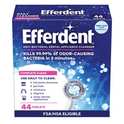 Efferdent Denture Cleaner for Aligners, Dental Appliances & Retainer Cleaner Tablets, 44 Count, Gently Removes Stains, Odor & Plaque Buildup for Dental Appliances