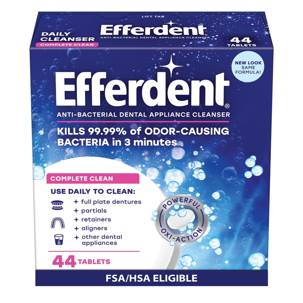 Efferdent Denture Cleaner for Aligners, Dental Appliances & Retainer Cleaner Tablets, 44 Count, Gently Removes Stains, Odor & Plaque Buildup for Dental Appliances