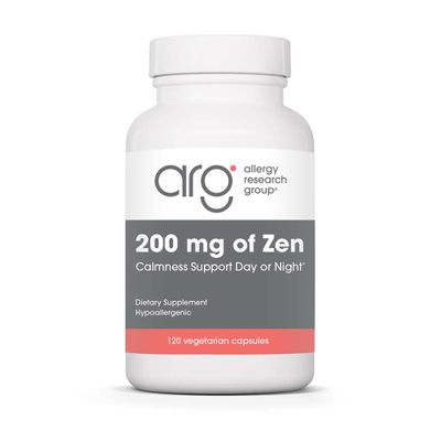 Allergy Research Group ARG 200 mg of Zen - Supports Calm and Stress Balance - Delivers 200 mg L-Theanine & 550 mg GABA per Serving - Vegetarian & Hypoallergenic - 60 Servings - 120 Capsules