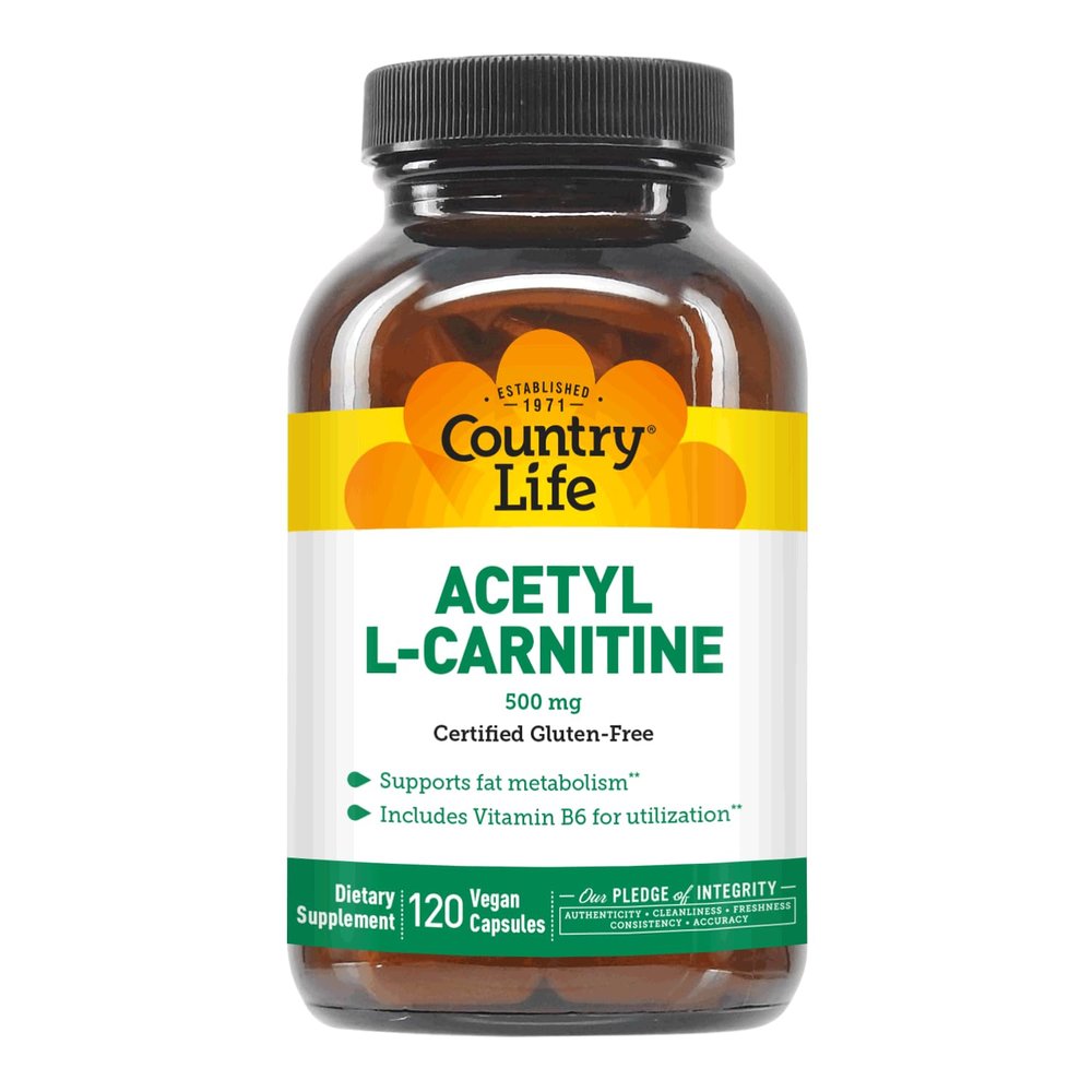 Country Life Acetyl L-Carnitine, 500 mg, with B-6 - 120 Vegan Capsules