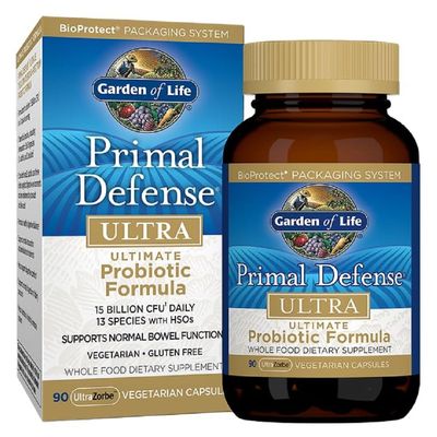 Garden of Life Probiotics for Digestive Health Balance, Primal Defense Ultra Ultimate Formula, 15 Billion CFU and 13 Strains Plus HSOs, Vegetarian and Gluten Free, 90 Capsules