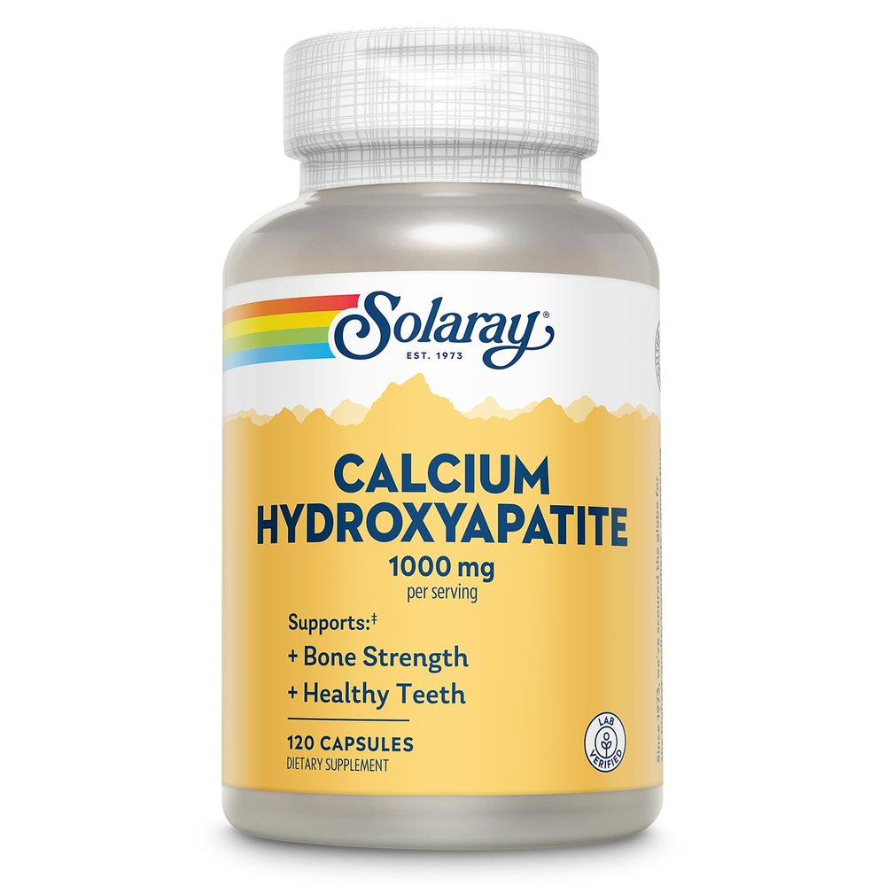Solaray Calcium Hydroxyapatite 1000mg - Calcium Supplements for Women & Men, Hydroxyapatite Powder Capsules, Healthy Teeth and Bone Support - 120 Capsules