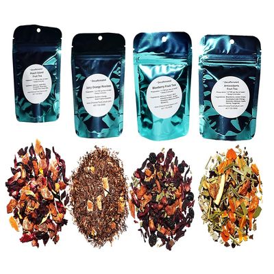 4 Fruit Tea and Rooibos Tea Samplers, Decaffeinated, Peach Tea, Blueberry Tea, Orange Tea, Juicy Rooibos, Loose Leaf Tea