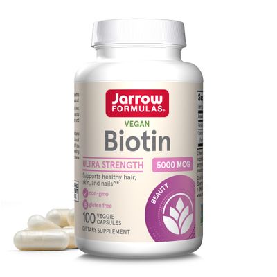 Jarrow Biotin Ultra Strength 5000 mcg, Hair, Skin, and Nails, 100 Capsules