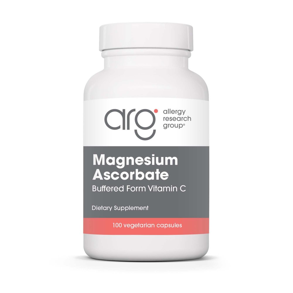 Allergy Research Group Magnesium Ascorbate Supplement - 1000mg Buffered Vitamin C, Immune Support, Magnesium Powder, Vegetarian Capsules - 100 Count