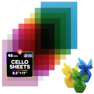 Hygloss Products-78548 Cello Sheets - Great for Arts, Crafts, DIY Projects, Classroom Activities, Gift Wrapping And More, 8.5 by 11 Inches, 8 Colors (6 Each) 48 Pack