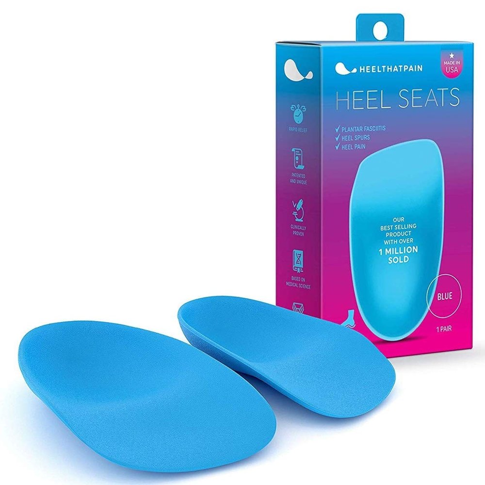 Heel That Pain Plantar Fasciitis Insoles | Heel Seats Foot Orthotic Inserts, Heel Cups for Heel Pain and Heel Spurs | Patented, Clinically Proven, 100% Guaranteed (Blue, Large)