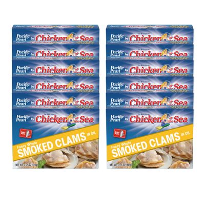Pacific Pearl Fancy Whole Smoked Clams in Oil 3.75 oz (Pack of 12)