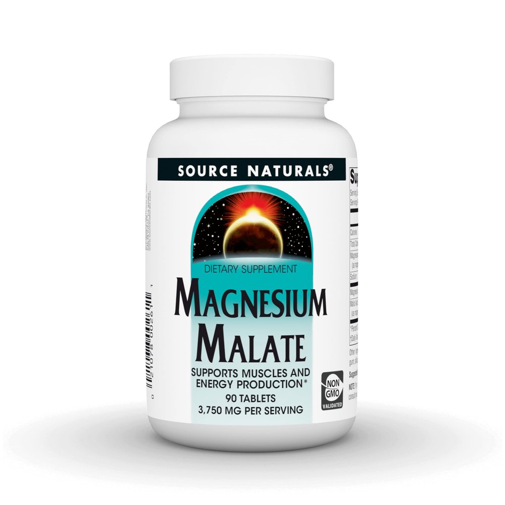 Source Naturals Magnesium Malate, Supports Muscles and Energy Production*, NonGMO, Vegetarian Friendly Magnesium Supplement, 3,750 MG per Serving - 90 Tablets