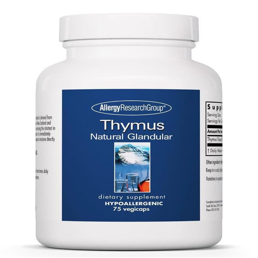 Allergy Research Group Thymus Supplement - Thymus Tissue, Glandular Extract, 1000mg Raw Thymus Glandular, Ovine, Lyophilized, Hypoallergenic - 75 Count
