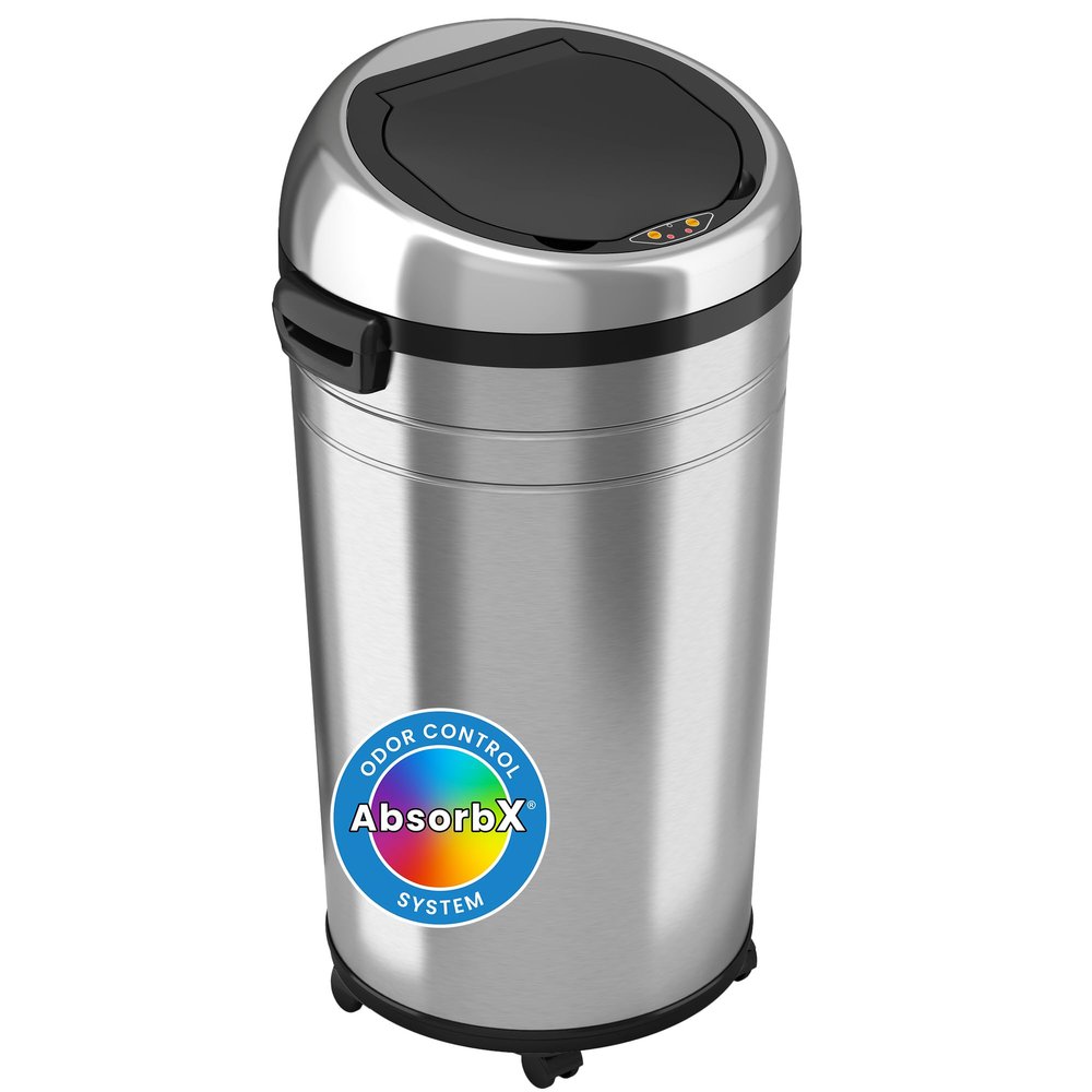 iTouchless 23 Gallon Touchless Sensor Trash Can with Odor Control System & Wheels, 87 Liter Commercial Size Automatic Garbage Bin, Brushed Stainless Steel