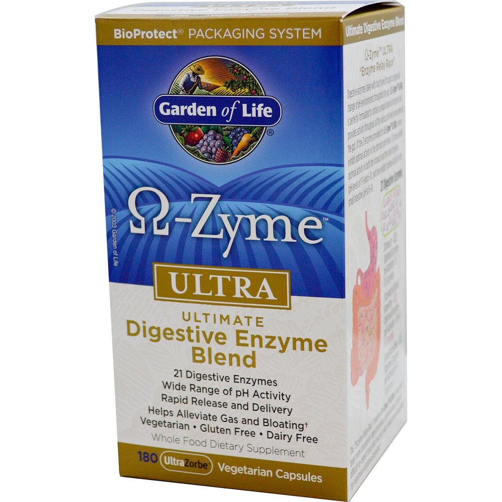 Garden of Life, O-Zyme, Ultra, Ultimate Digestive Enzyme Blend, 180 UltraZorbe Veggie Caps