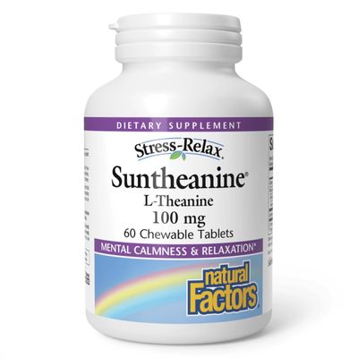 Natural Factors Suntheanine L-Theanine 100 mg - Health Supplement for Calm Outlook - L-Theanine Supplement Supports Relaxing Sleep & Aids Against Drowsiness - 60 Chewable Tablets (30 Servings)
