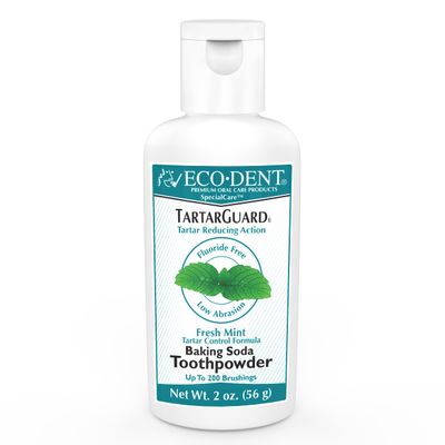 Eco-Dent TartarGuard Baking Soda Toothpowder - Enzyme Cleaning Action for Tartar Control, SLS-Free, Fluoride-Free Toothpaste Alternative, Fresh Mint Tooth Powder + DailyRinse Single-Use Pack