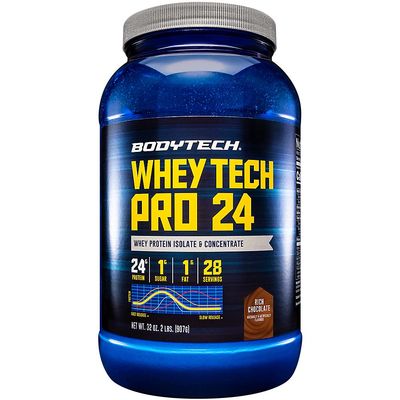 BODYTECH Whey Tech Pro 24 Protein Powder - 24g Protein per Serving - Supports Muscle Growth & Recovery - Rich Chocolate (2 lb, 28 Servings)