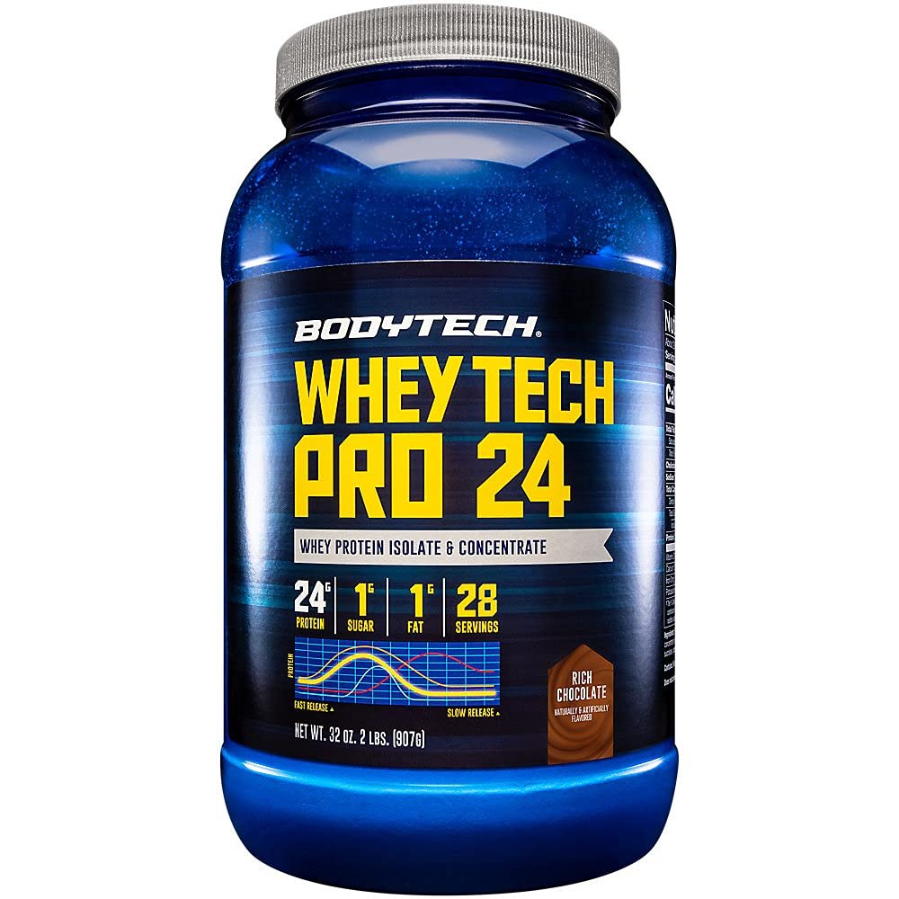 BODYTECH Whey Tech Pro 24 Protein Powder - 24g Protein per Serving - Supports Muscle Growth & Recovery - Rich Chocolate (2 lb, 28 Servings)