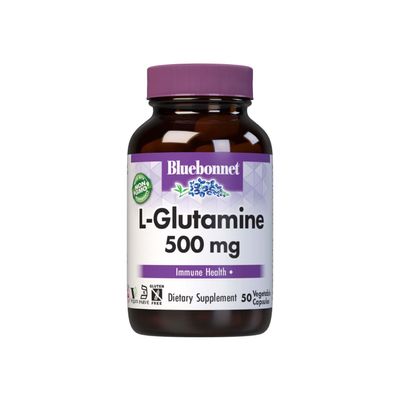Bluebonnet Nutrition L-Glutamine 500mg, Supports Immune Function, Nitrogen Transporter, Soy & Gluten-Free, Non-GMO, Kosher Certified, Vegan, 50 Vegetable Capsules, White, 50 Count
