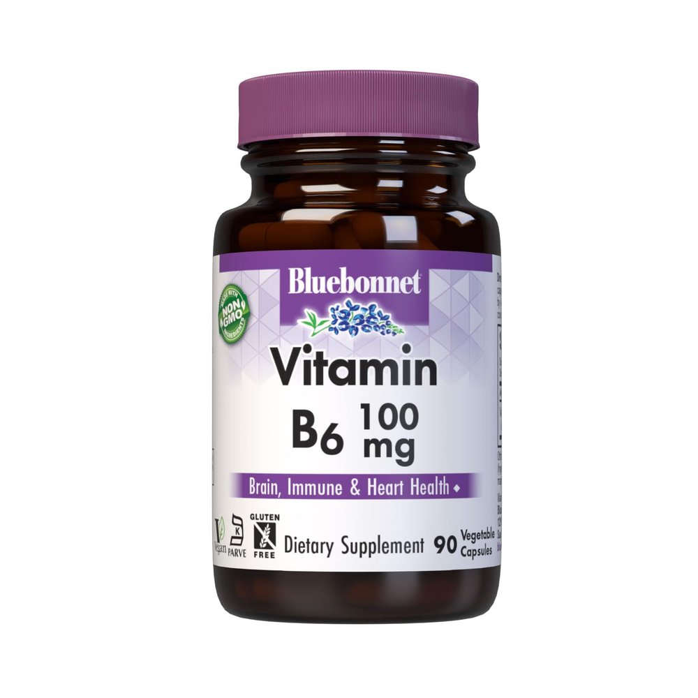 Bluebonnet Nutrition Vitamin B6 Vegetable Capsules, 100 mg, for Cardiovascular and Nervous System Health, 90 Count