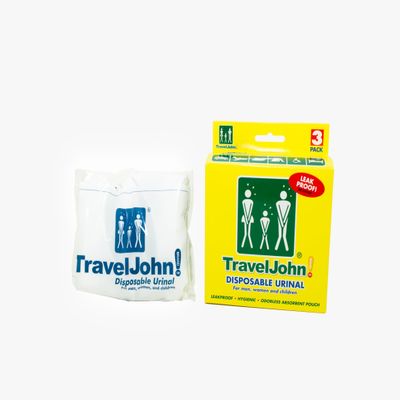 TravelJohn Disposable Urinal Bags For Men, Women & Children Reusable, Portable, Leak-Proof & Odorless Gel Emergencies, Travel & Camping Essentials 3 Pack (TJ1A-C)